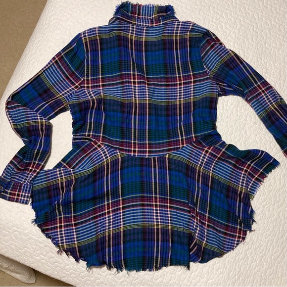 True Craft Women's Plaid Top with Peplum | Distressed Details | Fun & Swingy - Picture 11 of 12